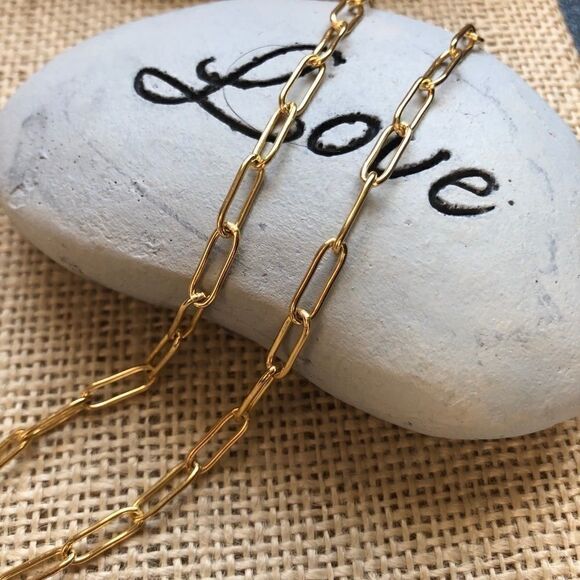 Set Gold rectangle chain necklace & bracelet set - Picture 6 of 9
